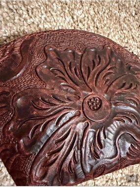 Hand-Tooled Floral Leather Accent Coin purse - Brown